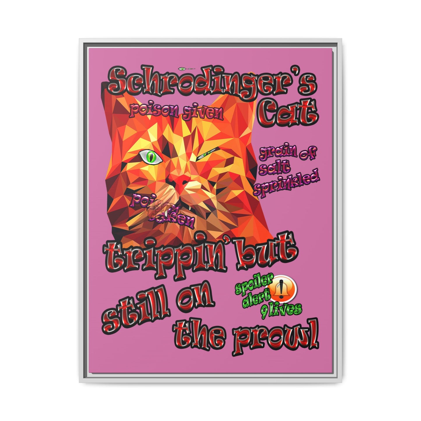 schrodinger's cat - framed canvas art (light pink)