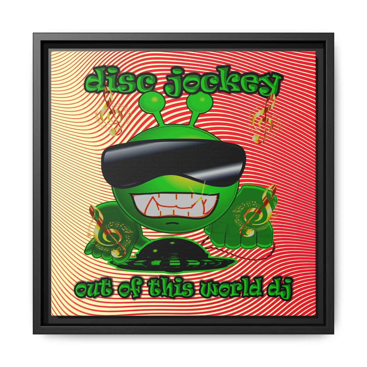 disc jockey - framed canvas art (yellow-orange wave)