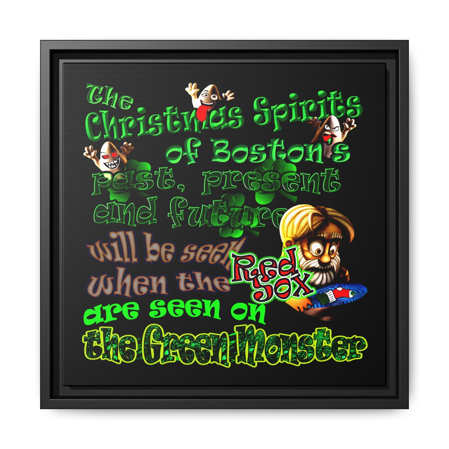 christmas spirits of boston - framed canvas art (black)