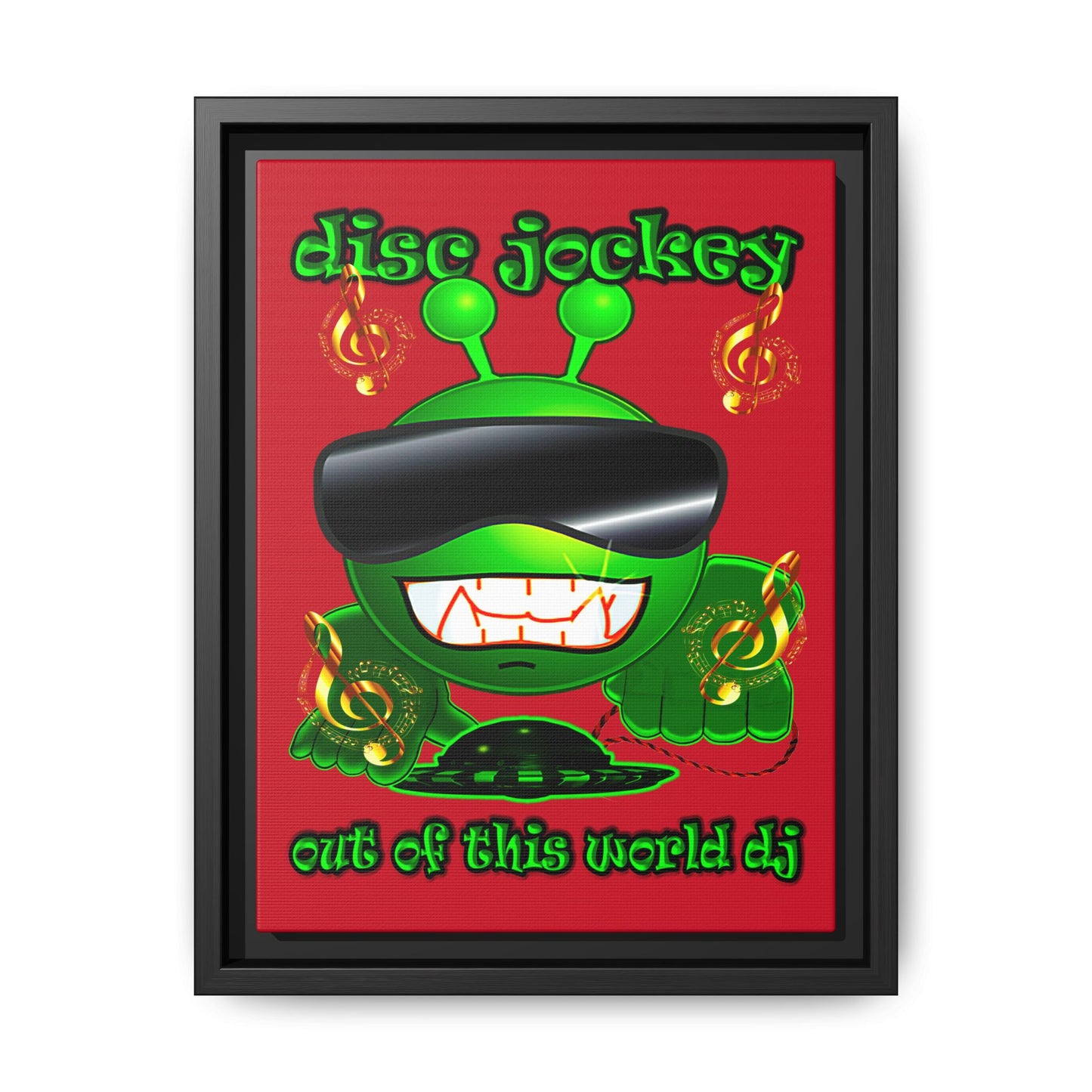 disc jockey - framed canvas art (dark red)
