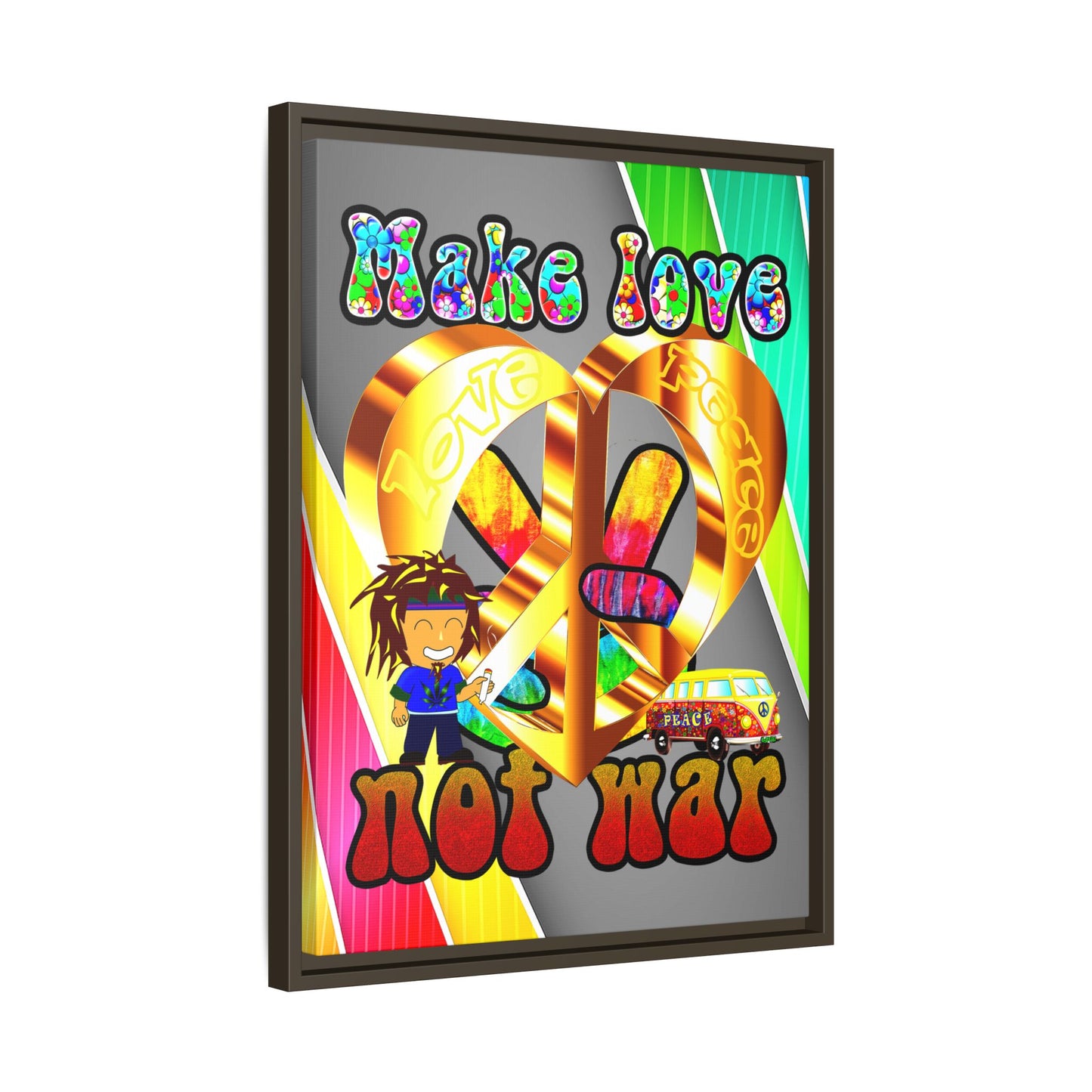 love peace - framed canvas art (rainbow split)