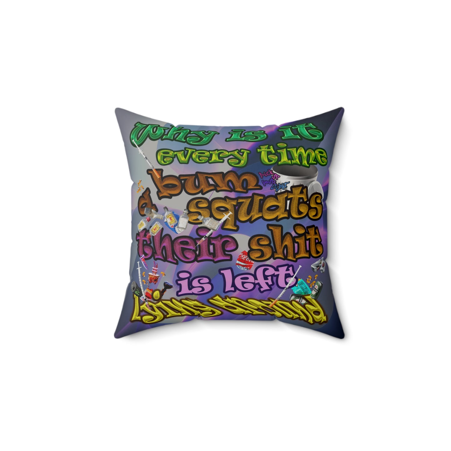 the bum's shit - Faux Suede Square Pillow - (grey-pink wave)