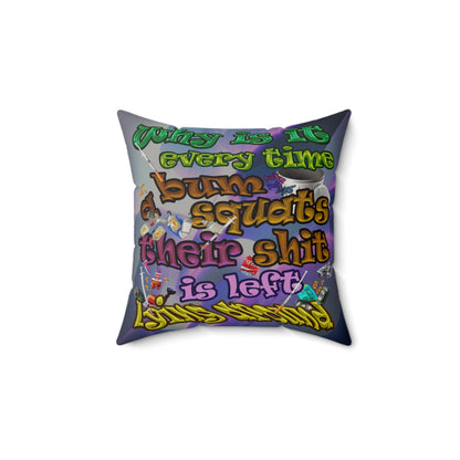 the bum's shit - Faux Suede Square Pillow - (grey-pink wave)