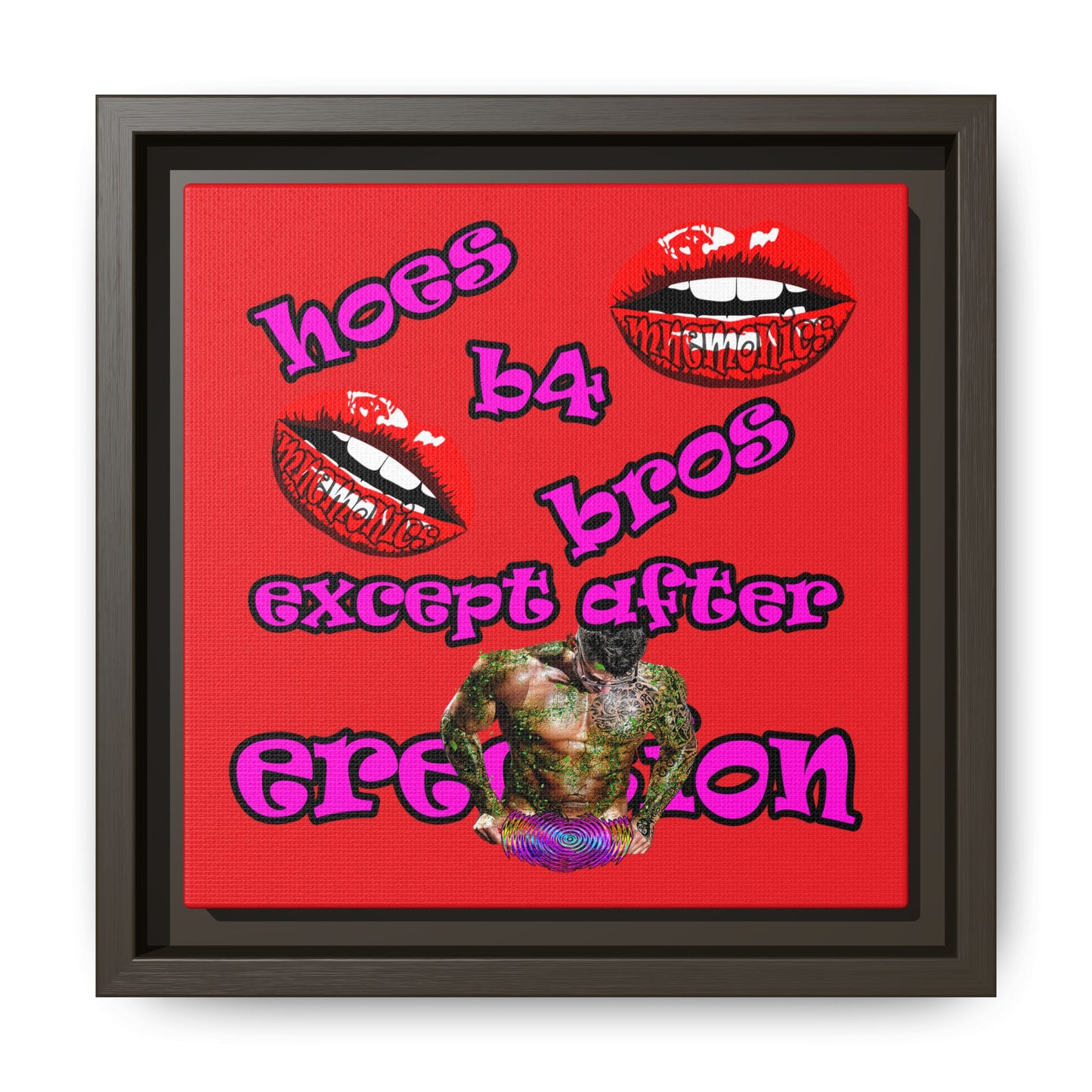 hoes b4 bros - framed canvas art (red)