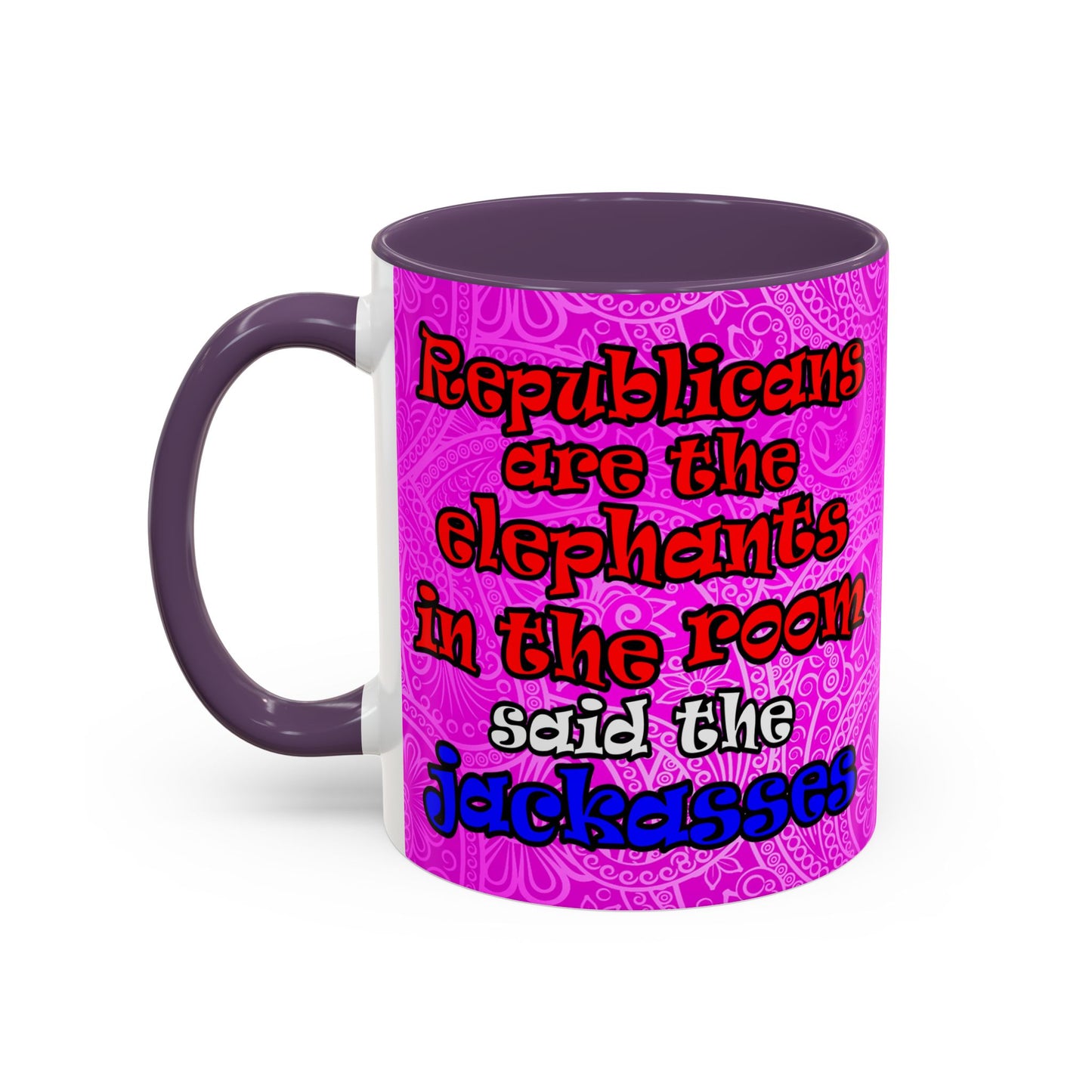 donkeys and elephants - Accent Mug (pink swirl)