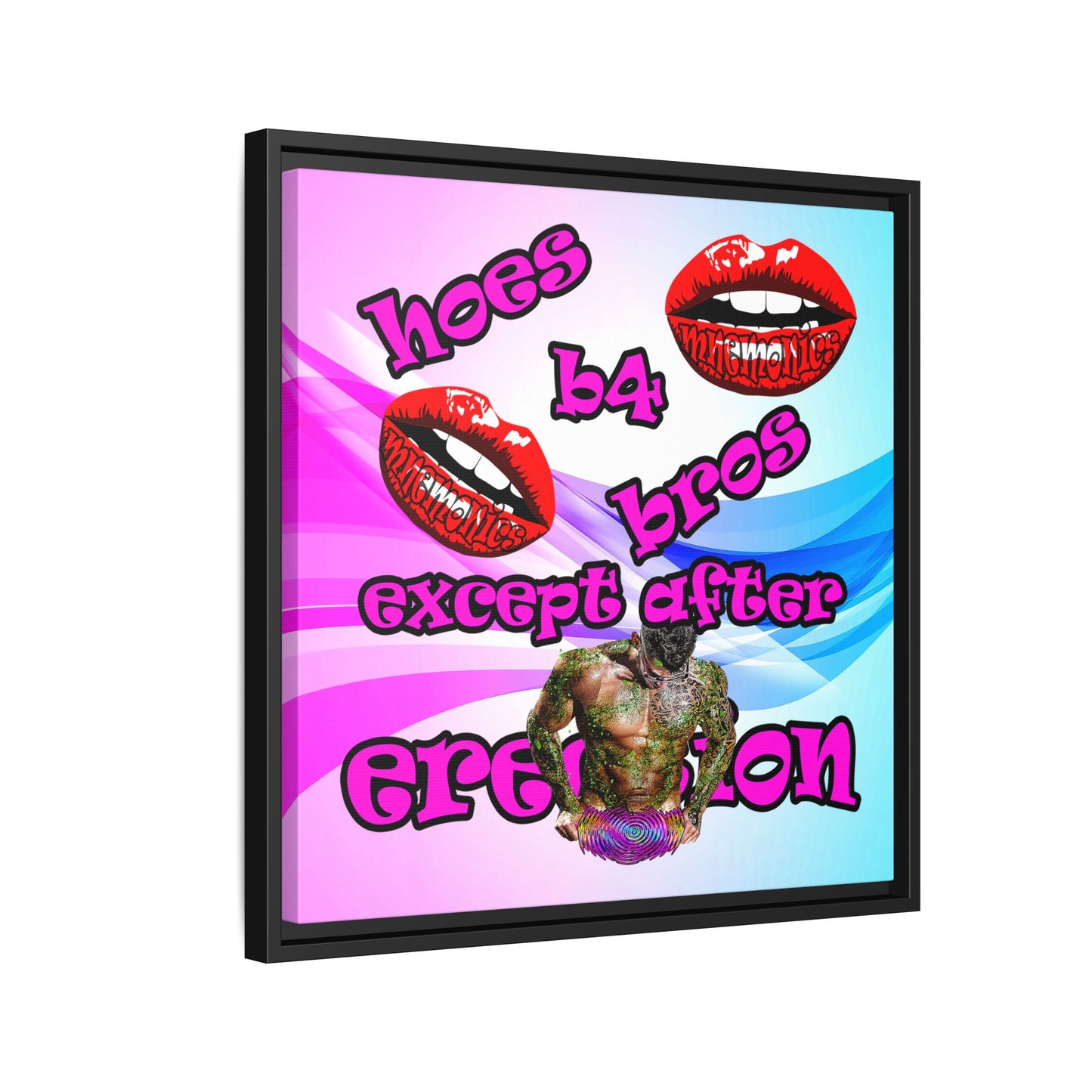 hoes b4 bros - framed canvas art (light blue-pink wave)