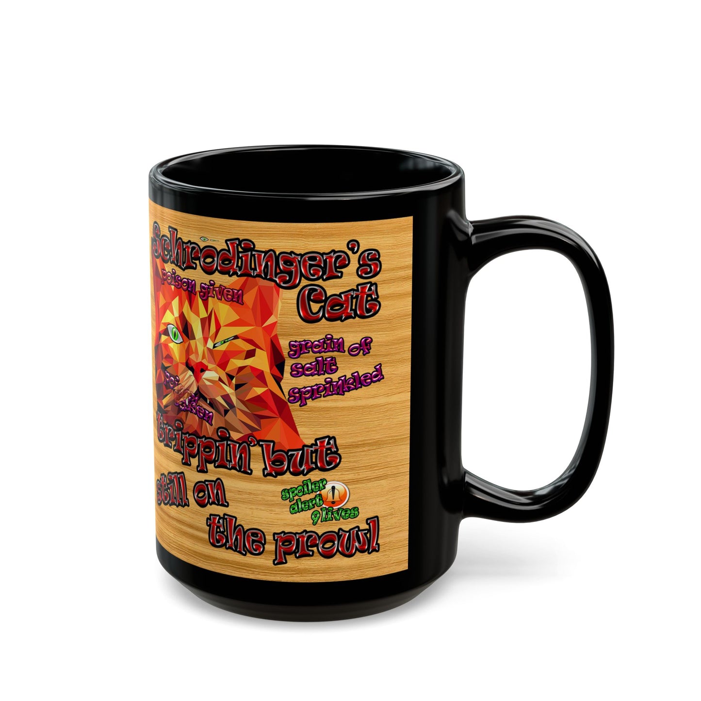 schrodinger's cat - Black Mug (butterscotch wood finish)