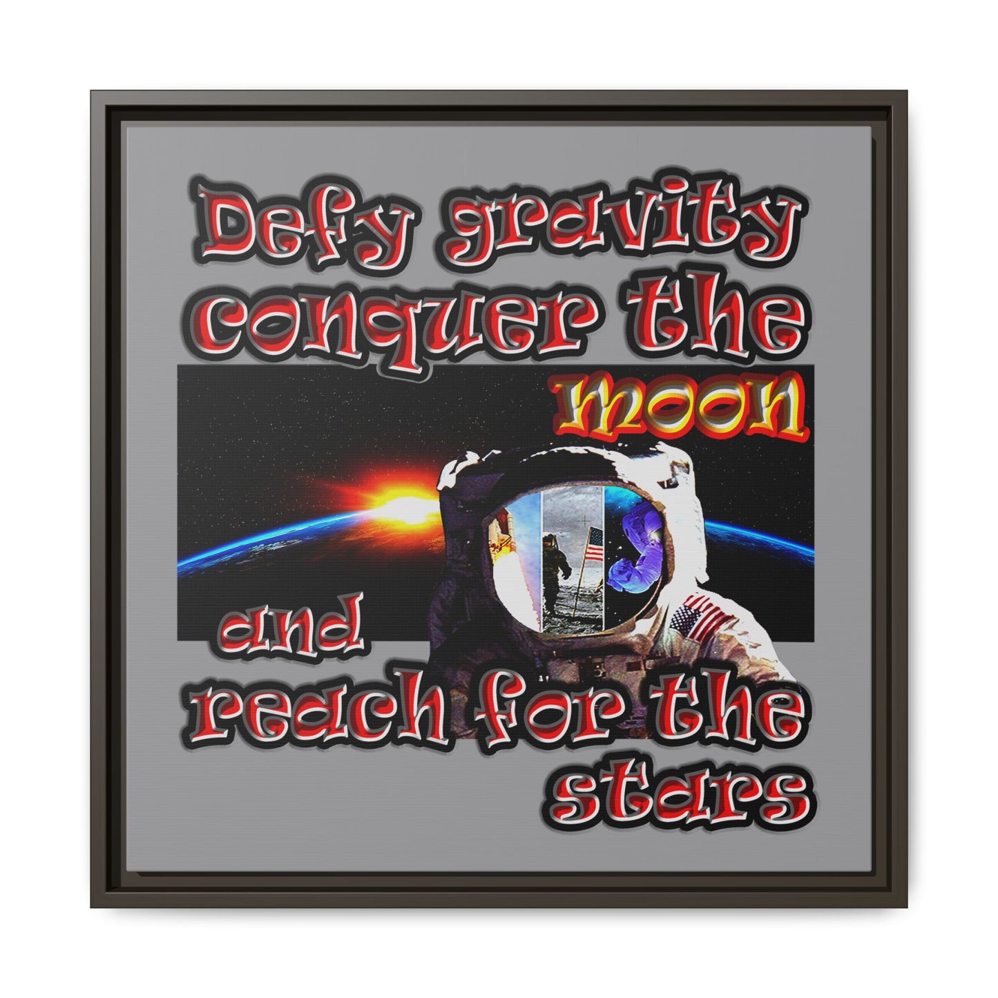 defy conquer reach - framed canvas art (grey)