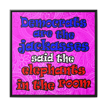 donkeys and elephants - framed canvas art (pink swirl)