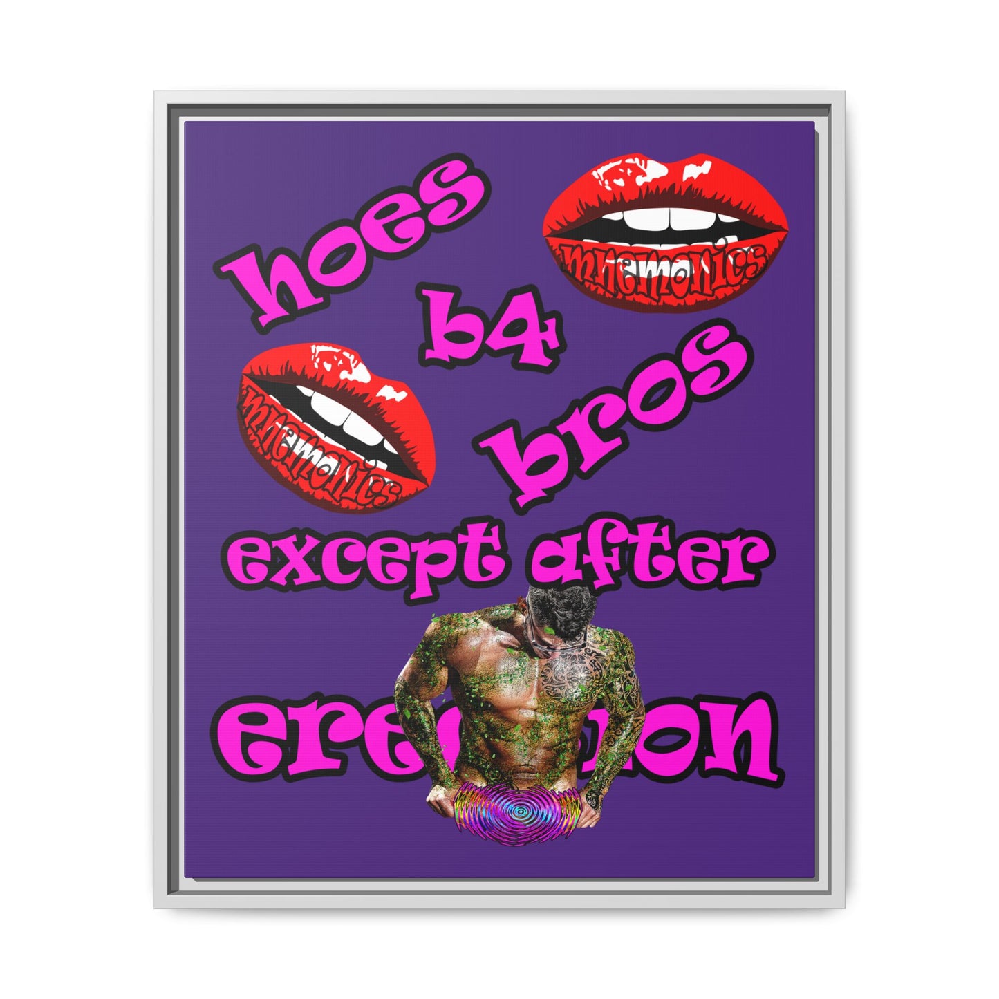 hoes b4 bros - framed canvas art (purple)