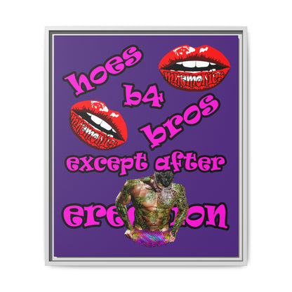 hoes b4 bros - framed canvas art (purple)