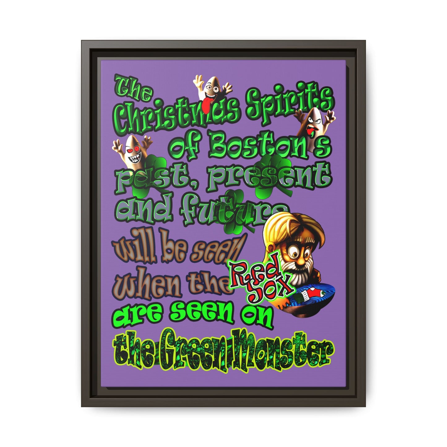 christmas spirits of boston - framed canvas art (light purple)