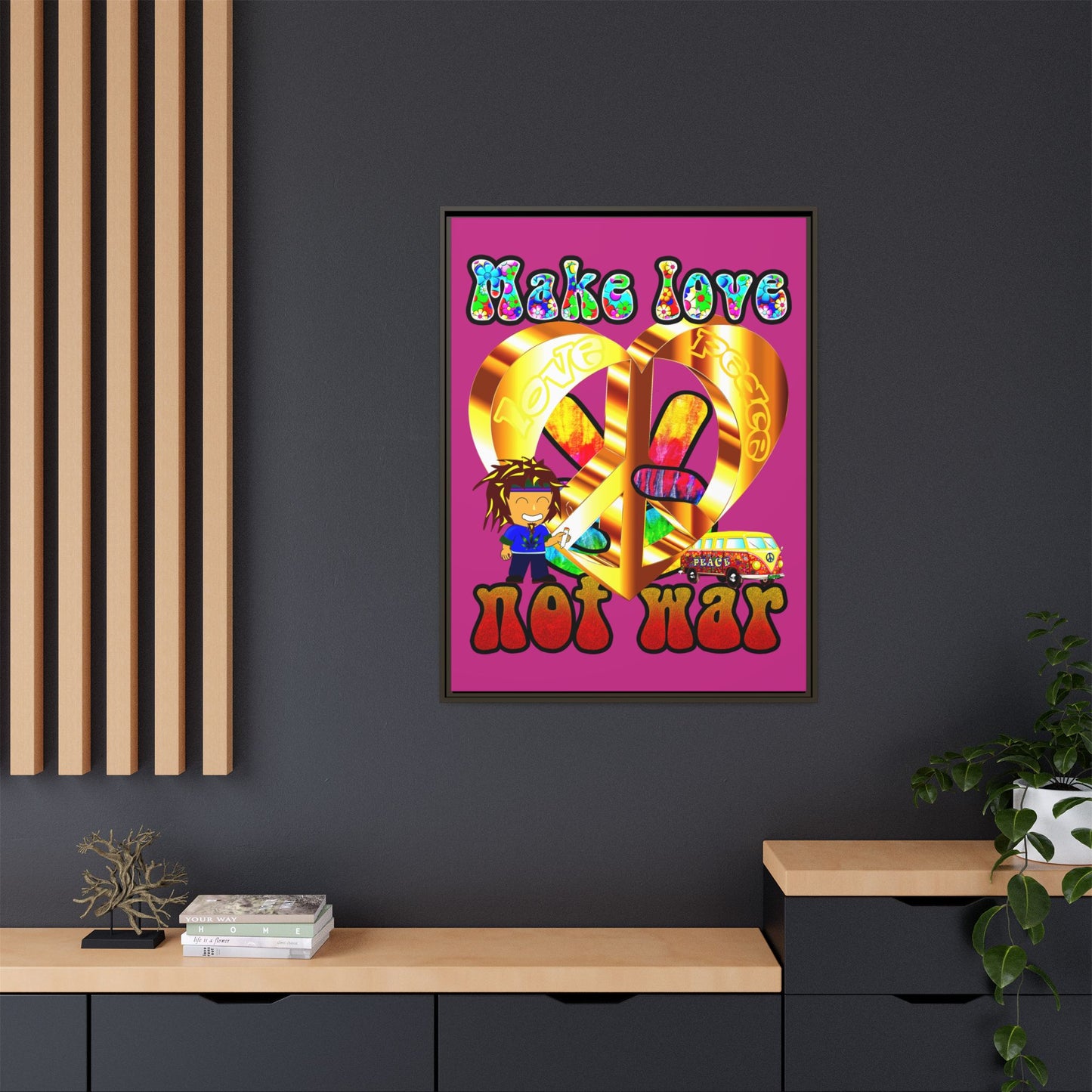love peace - framed canvas art (pink)