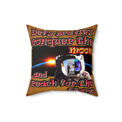 defy conquer reach - Spun Polyester Square Pillow - (dichromatic brown papyrus)
