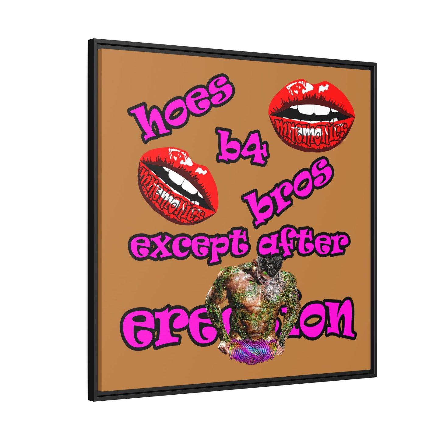 hoes b4 bros - framed canvas art (light brown)