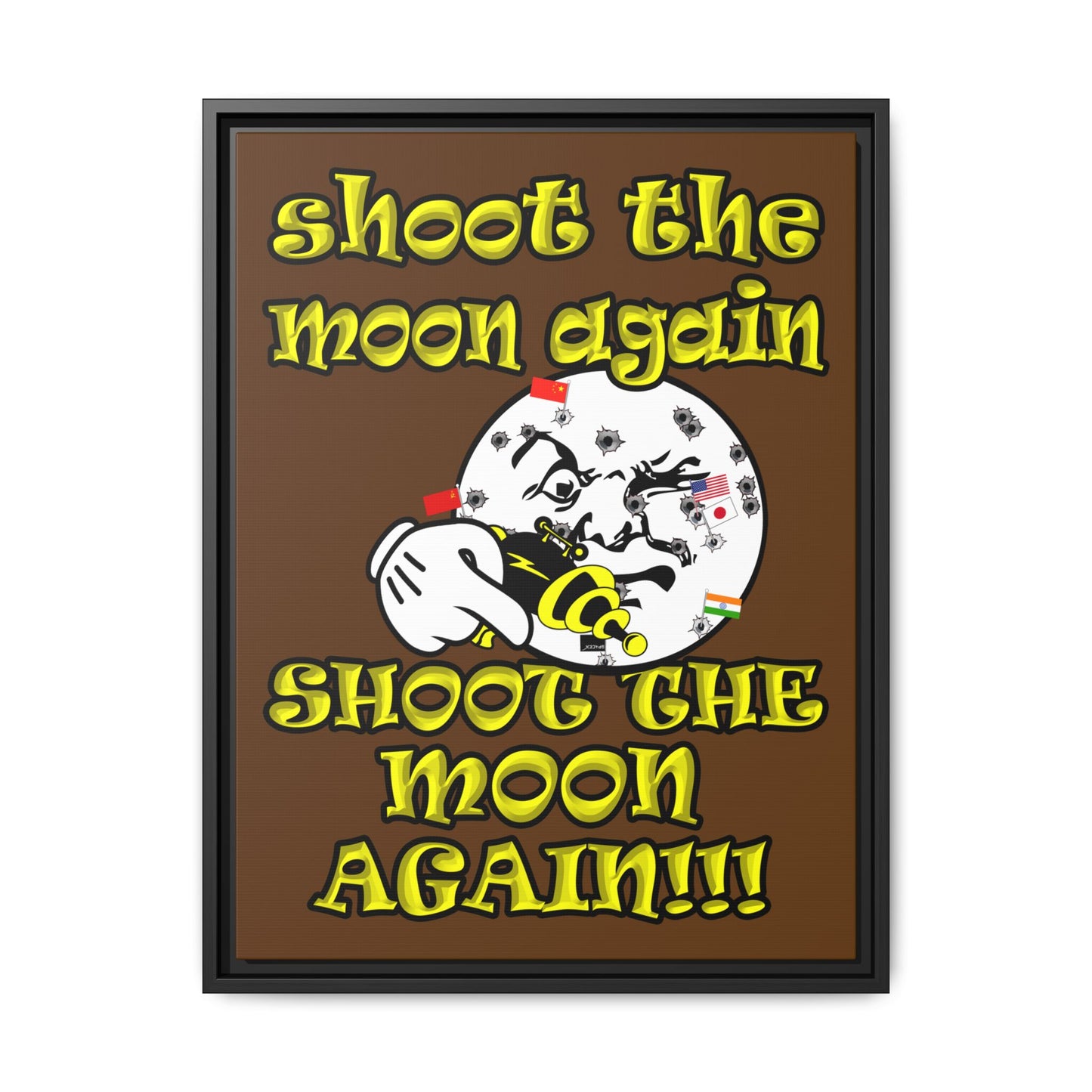 shoot the moon again - framed canvas art (brown)