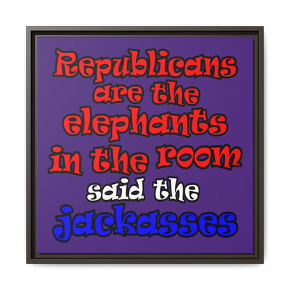 donkeys and elephants - framed canvas art (purple)