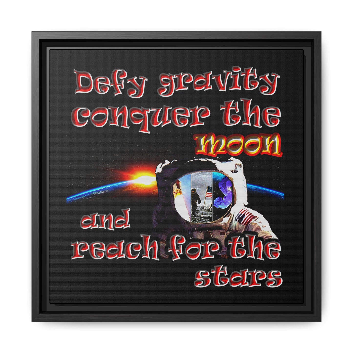 defy conquer reach - framed canvas art (black)