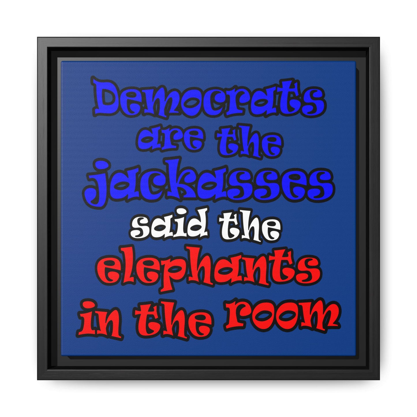 donkeys and elephants - framed canvas art (dark blue)
