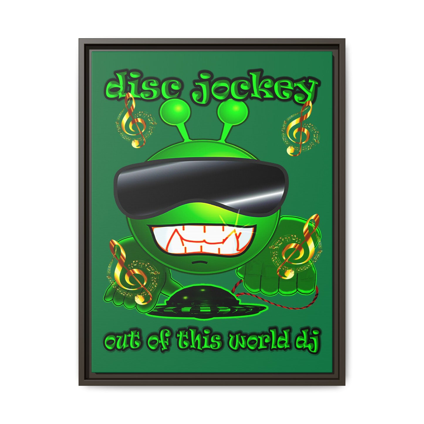 disc jockey - framed canvas art (dark green)