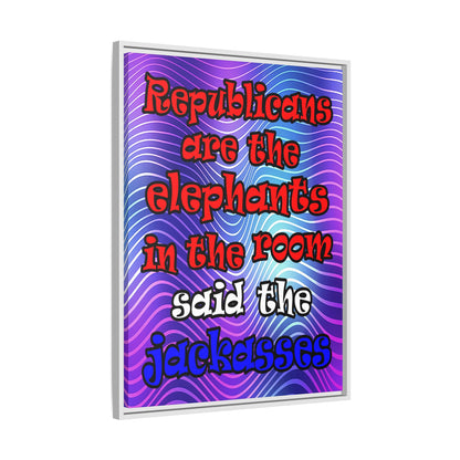 donkeys and elephants - framed canvas art (purple wave)