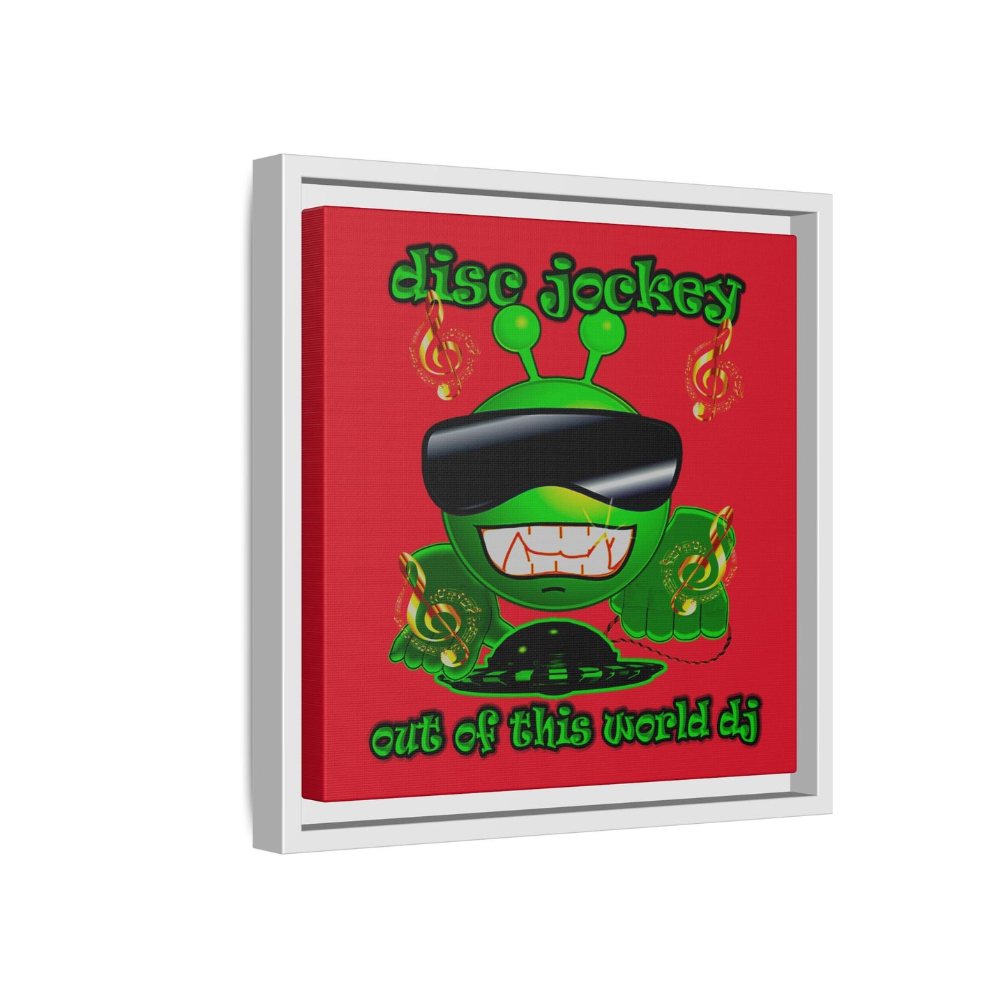 disc jockey - framed canvas art (dark red)
