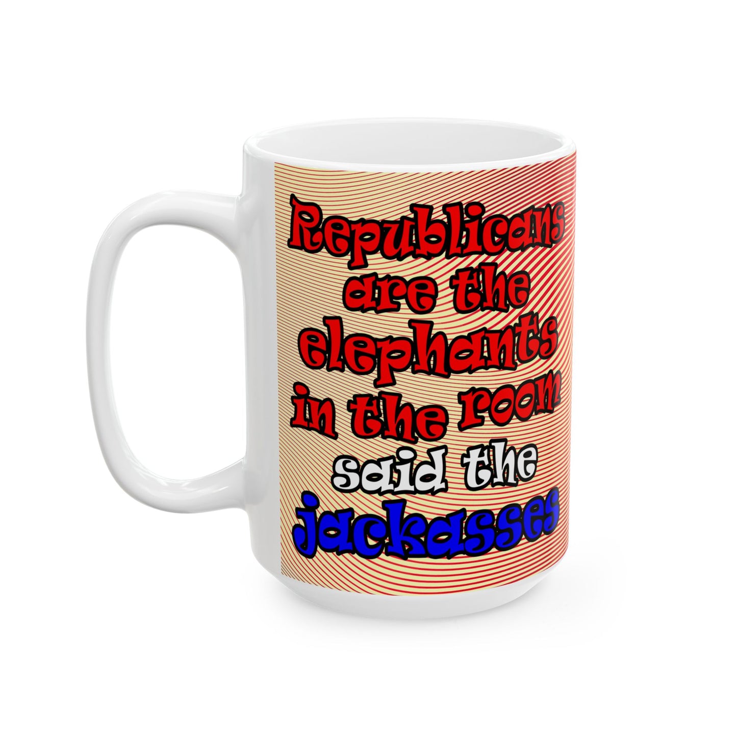 donkeys and elephants - White Mug (yellow-orange wave)