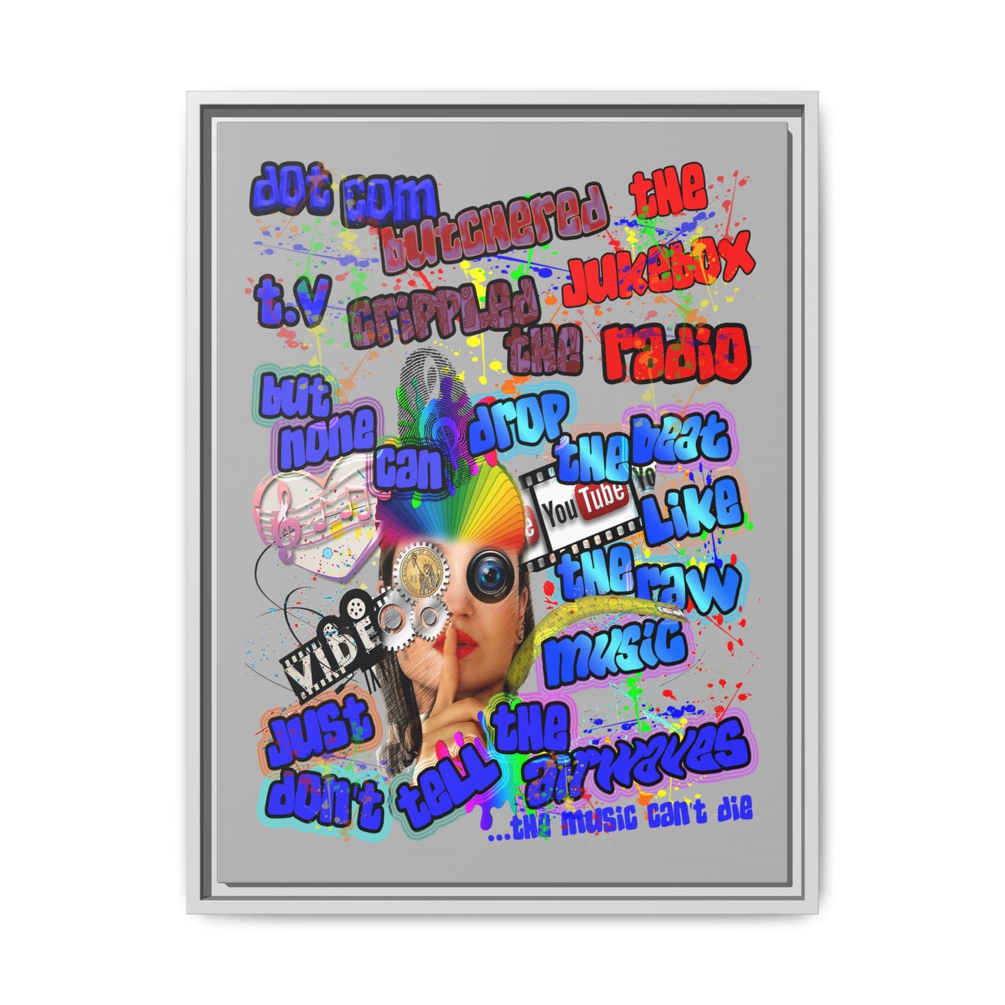 drop the beat - framed canvas art (light grey)