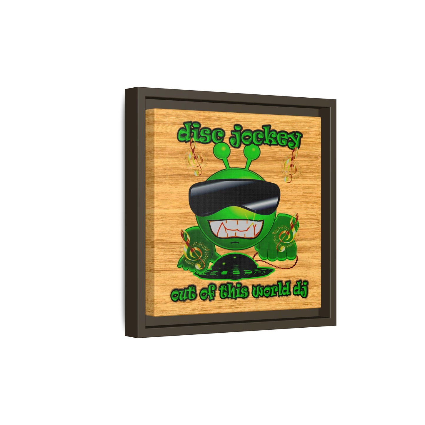 disc jockey - framed canvas art (butterscotch wood finish)