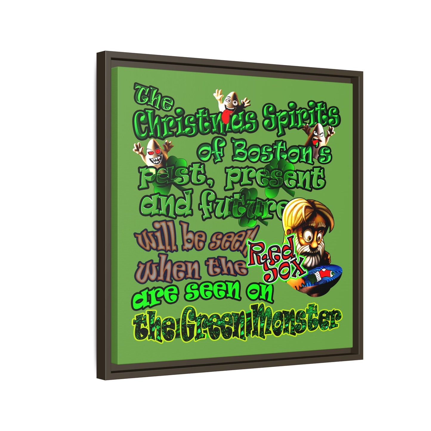 christmas spirits of boston - framed canvas art (green)