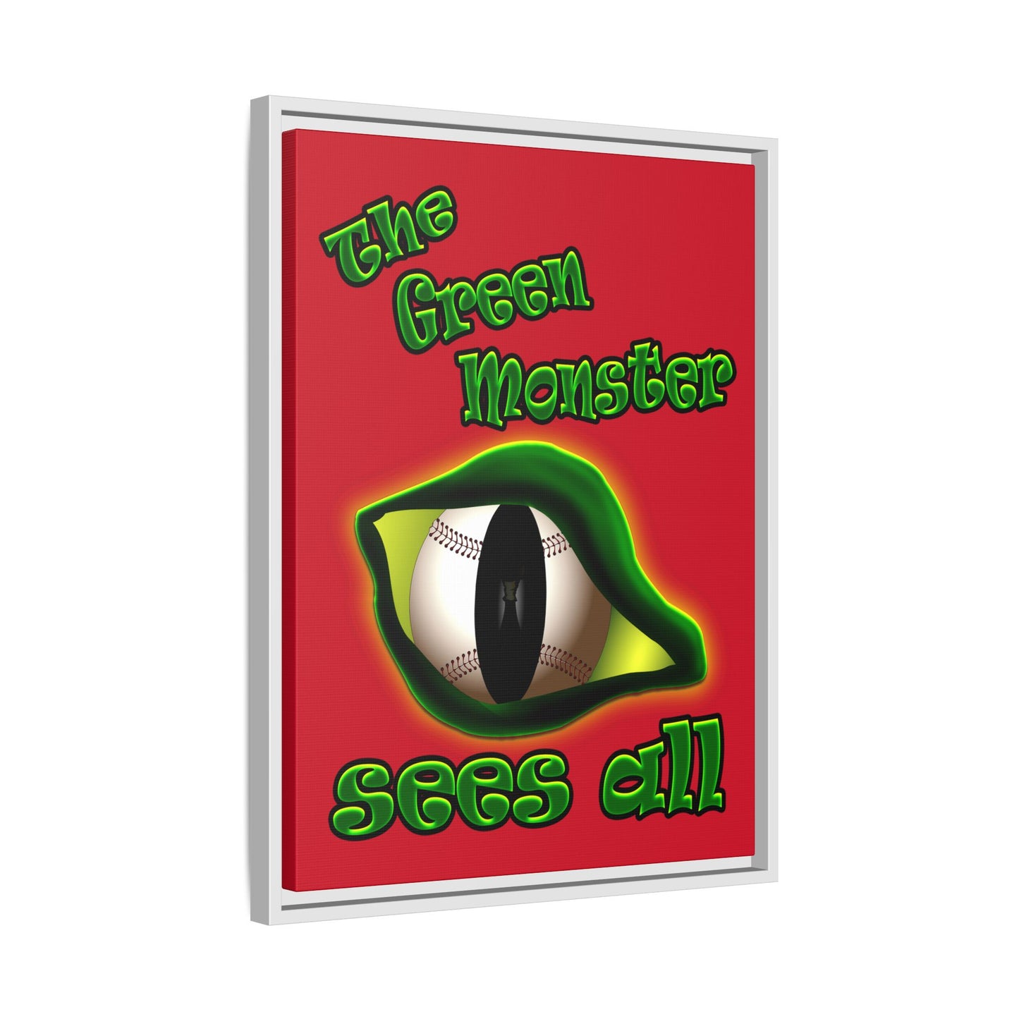 green monster - framed canvas art (dark red)