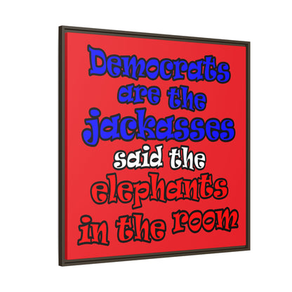 donkeys and elephants - framed canvas art (red)