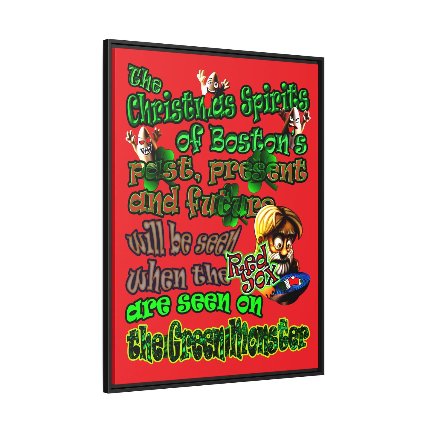 christmas spirits of boston - framed canvas art (red)