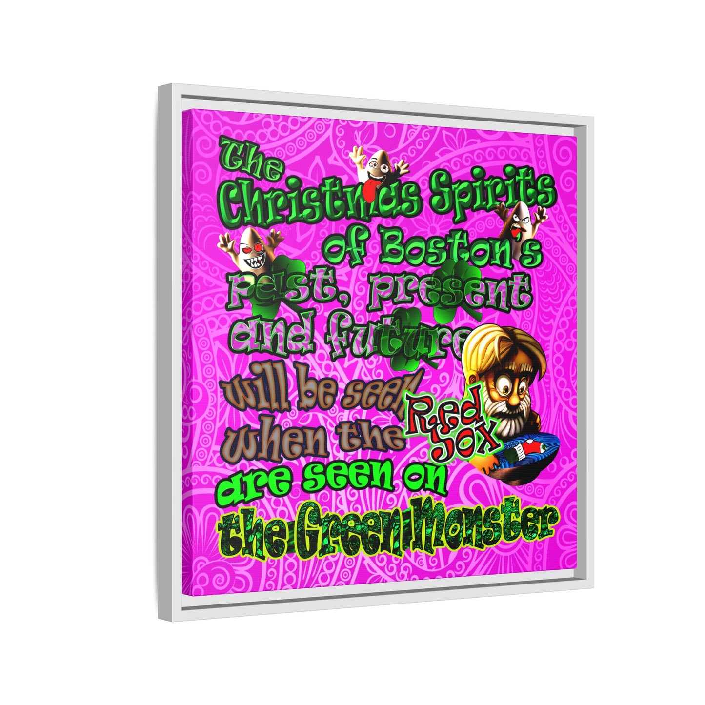 christmas spirits of boston - framed canvas art (pink swirl)