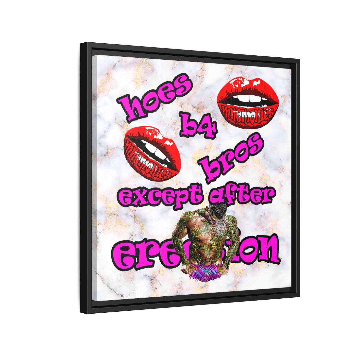 hoes b4 bros - framed canvas art (white marble)