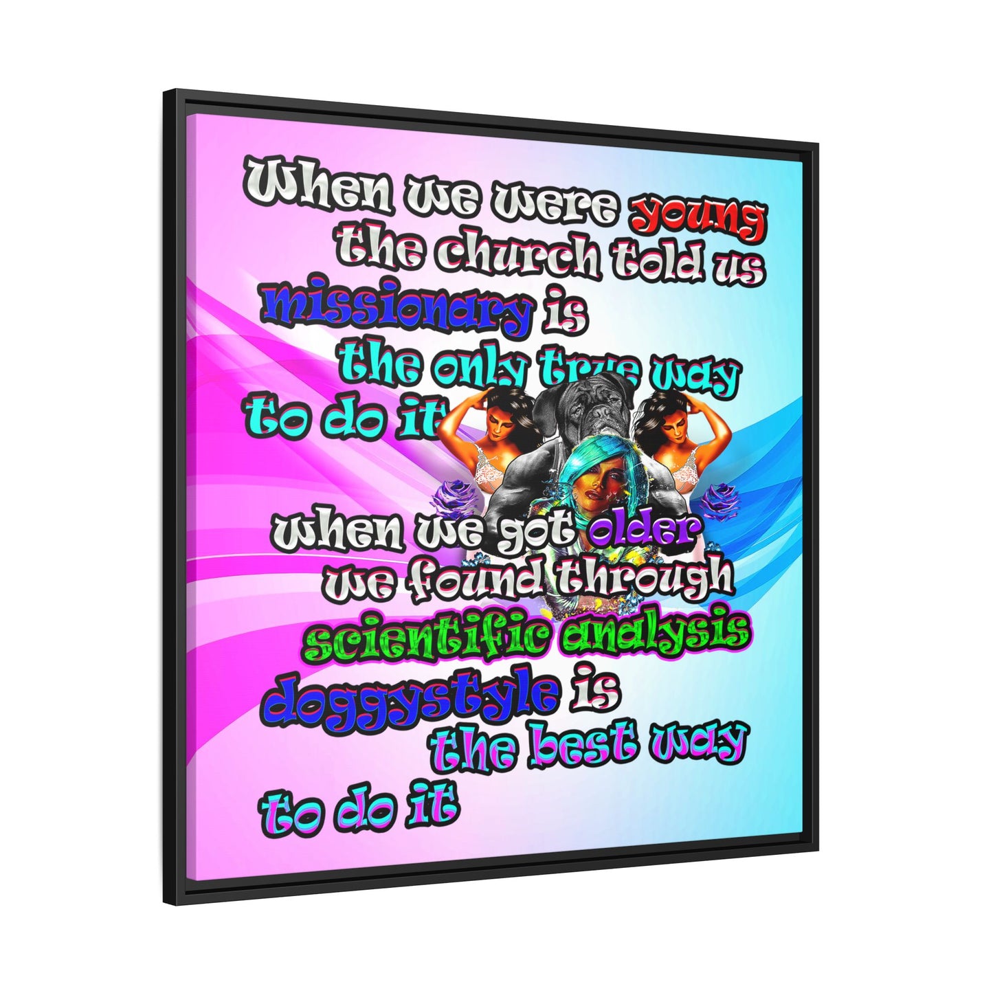 doggystyle - framed canvas art (light blue-pink wave)