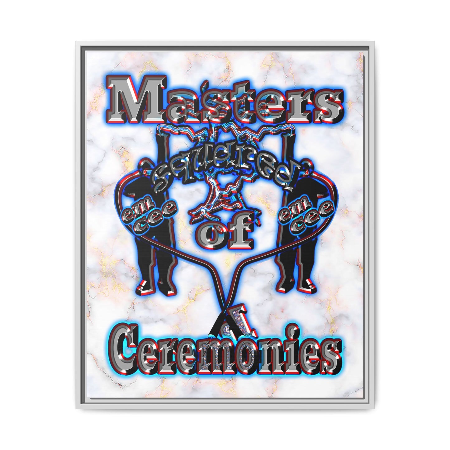 em cee squared - framed canvas art (white marble)