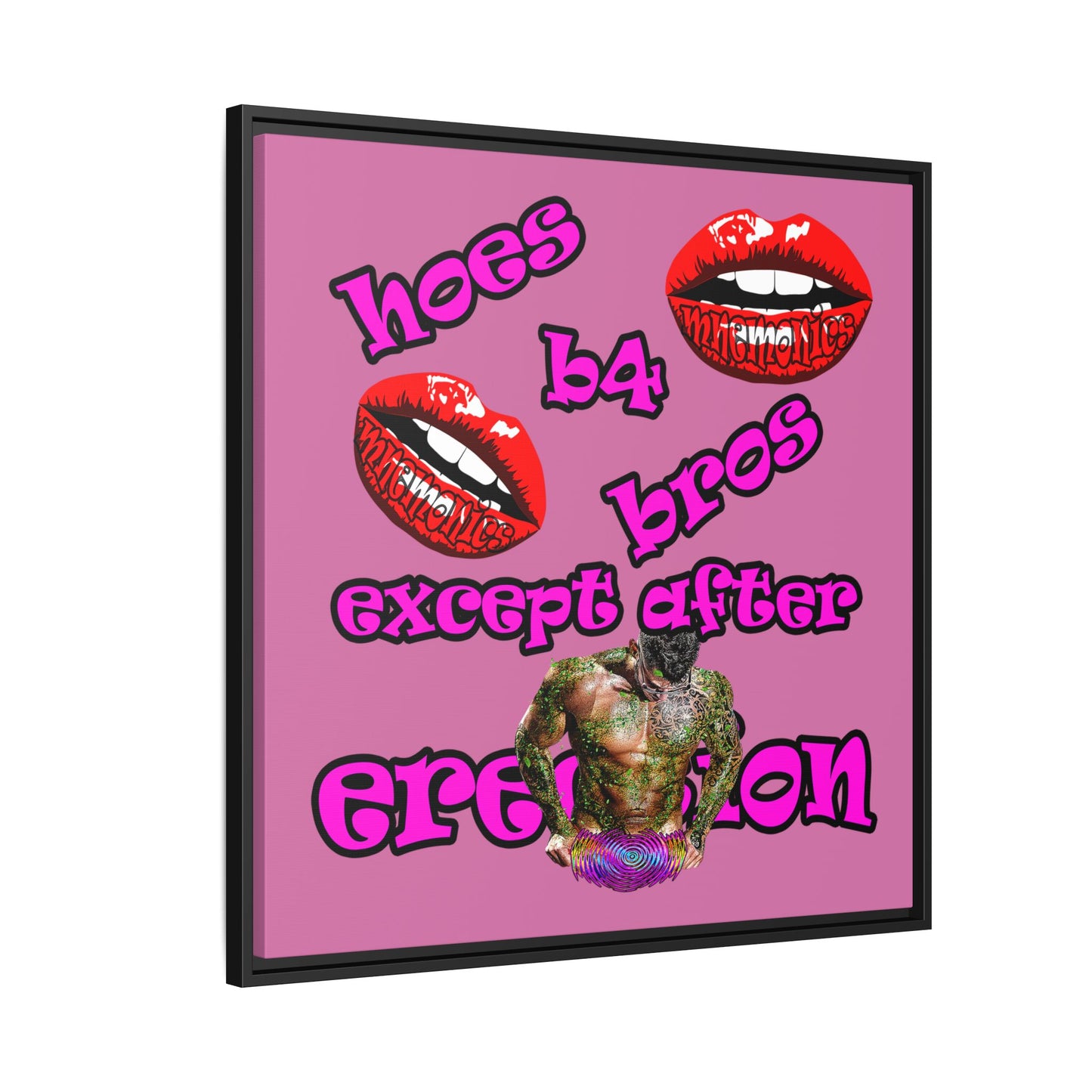 hoes b4 bros - framed canvas art (light pink)