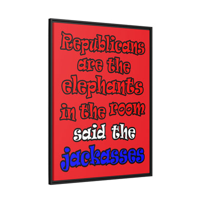 donkeys and elephants - framed canvas art (red)