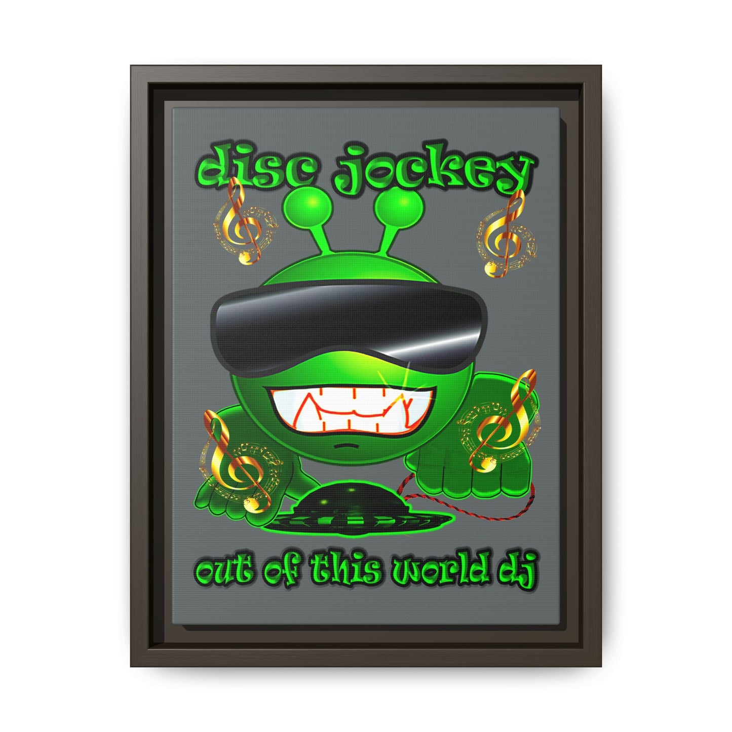 disc jockey - framed canvas art (dark grey)