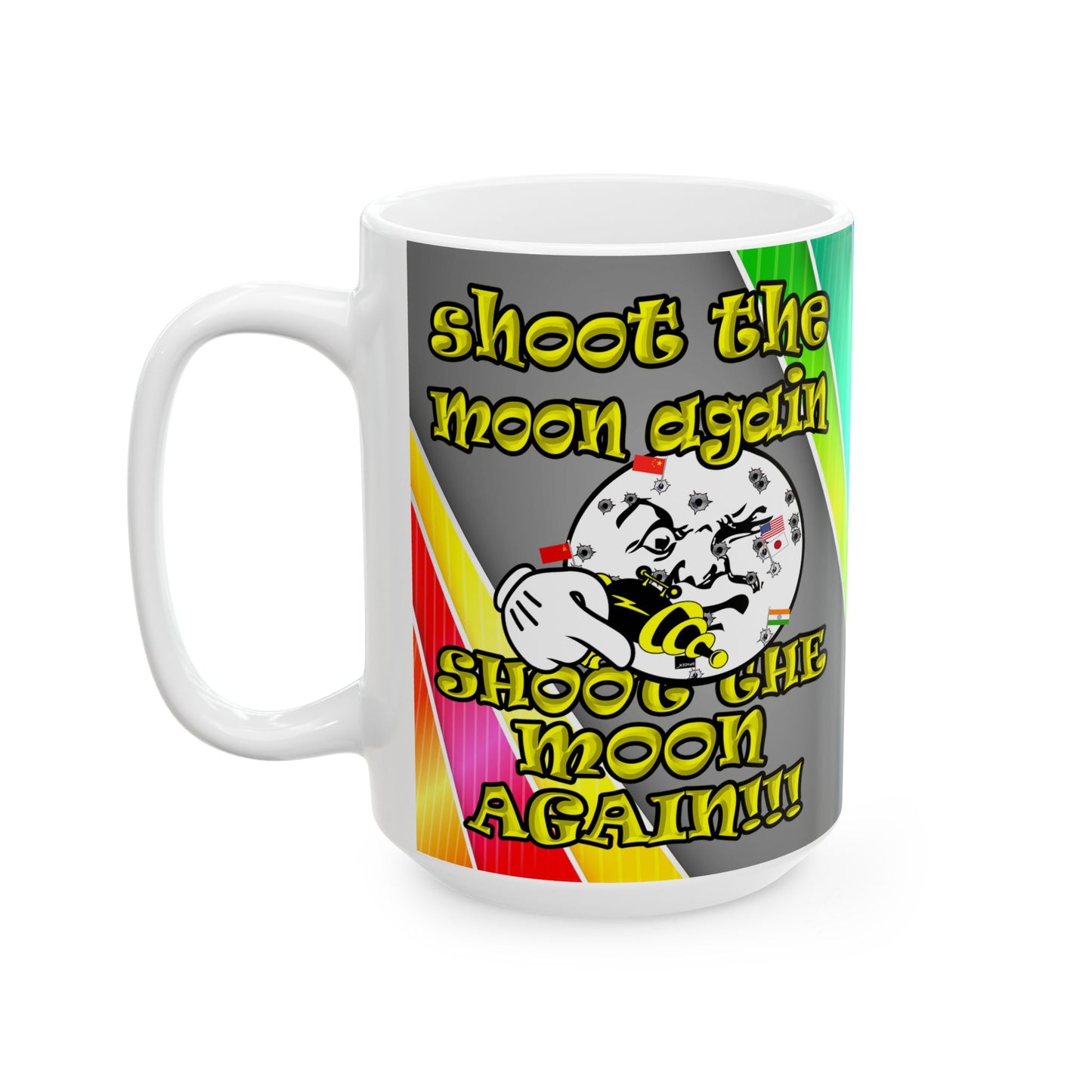 shoot the moon again - White Mug (rainbow split)