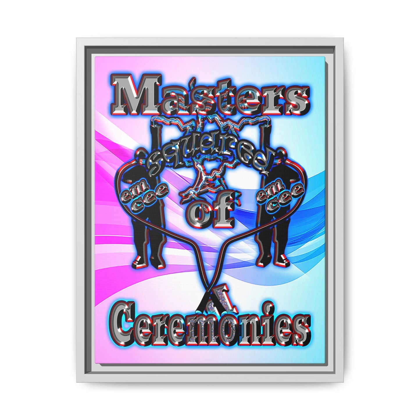 em cee squared - framed canvas art (light blue-pink wave)