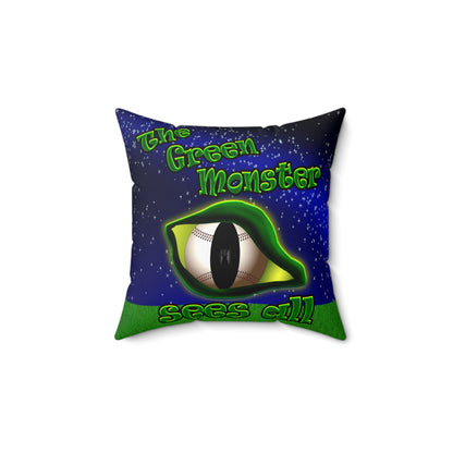 green monster - Spun Polyester Square Pillow - (light blue-pink wave)