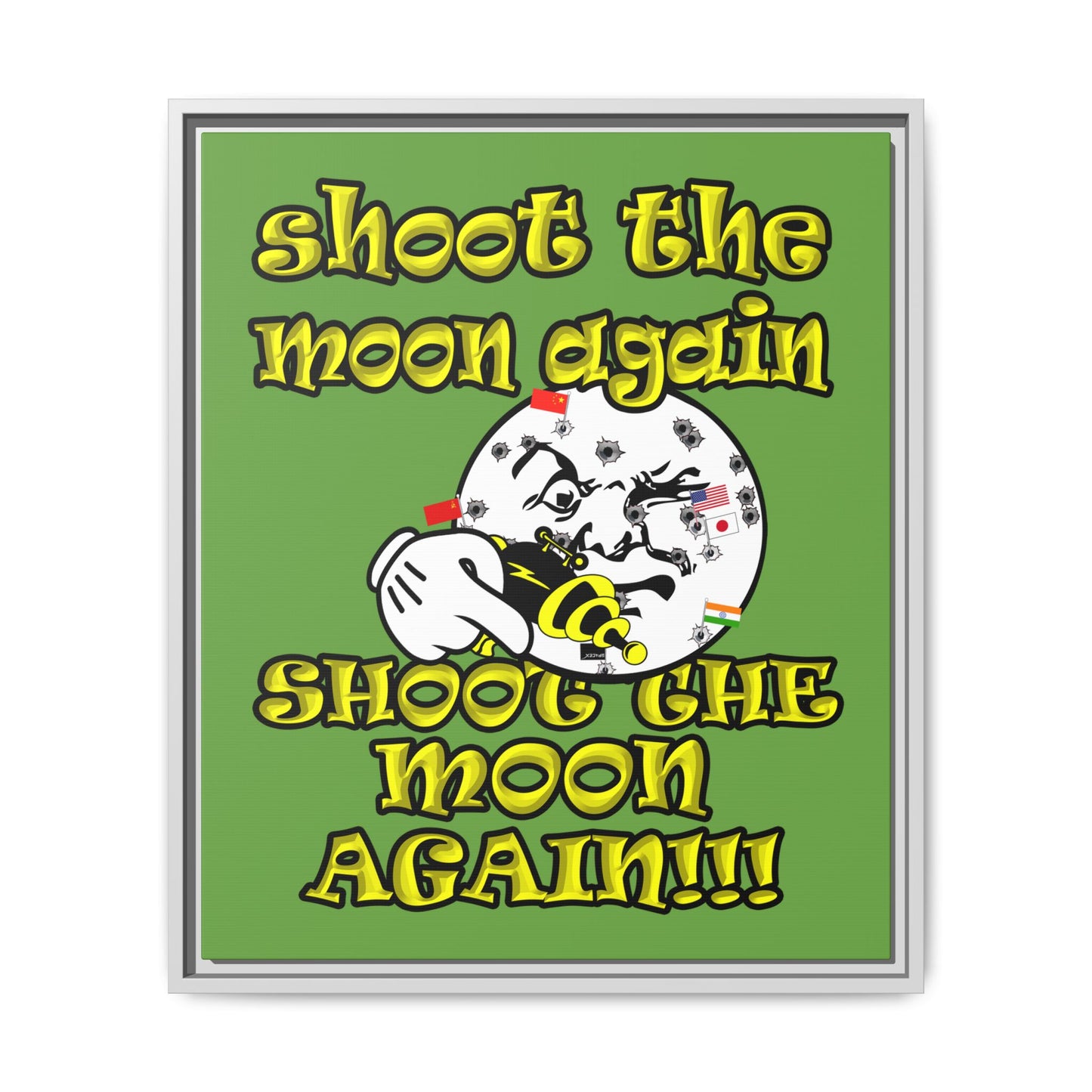 shoot the moon again - framed canvas art (green)