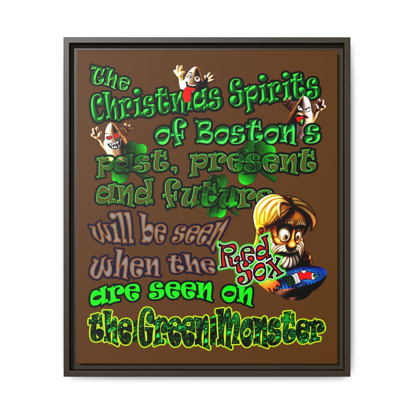 christmas spirits of boston - framed canvas art (brown)