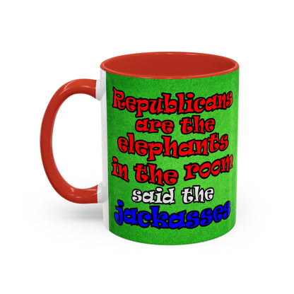 donkeys and elephants - Accent Mug (green turf)