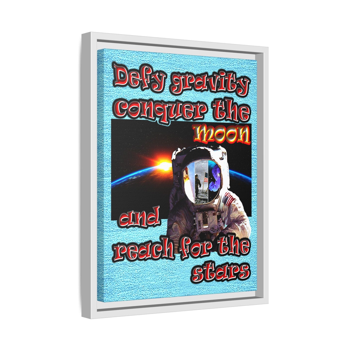 defy conquer reach - framed canvas art (faded blue)