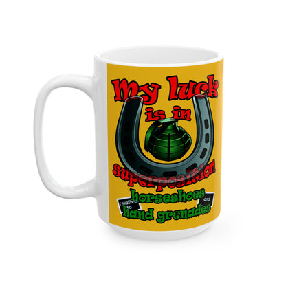 my luck - White Mug (yellow)