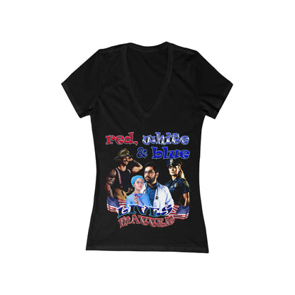 rw&b lives matter - Women's Jersey Short Sleeve Deep V-Neck Tee