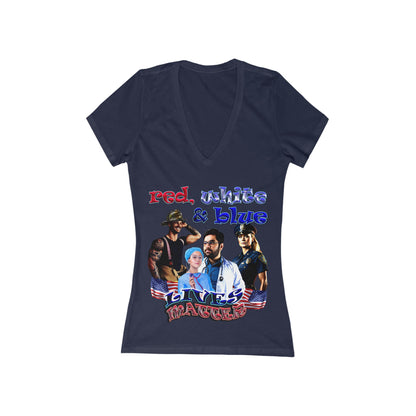 rw&b lives matter - Women's Jersey Short Sleeve Deep V-Neck Tee